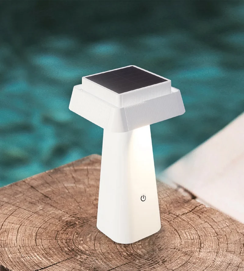 Lampe de table solaire LED RITA blanche - 3 modes d'éclairage 70 à 370 lumens - Tactile - Prise USB