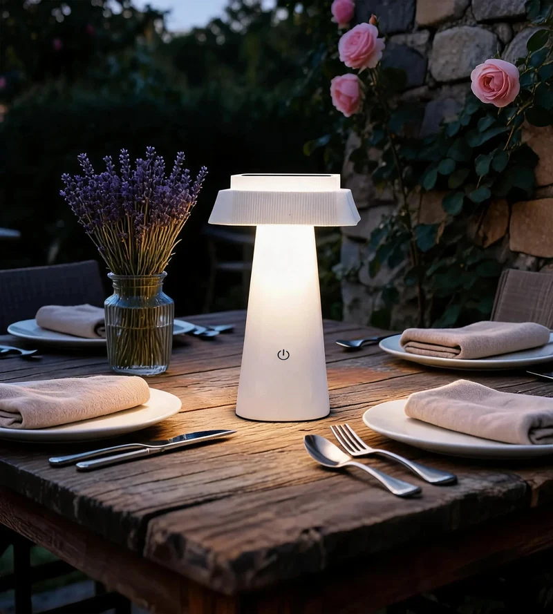 Lampe de table solaire LED RITA blanche - 3 modes d'éclairage 70 à 370 lumens - Tactile - Prise USB