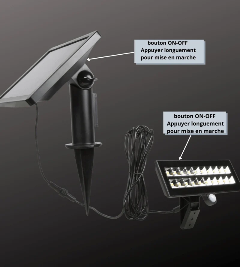 Projecteur extérieur LED solaire POWER–2000, avec détecteur, Télécommandable