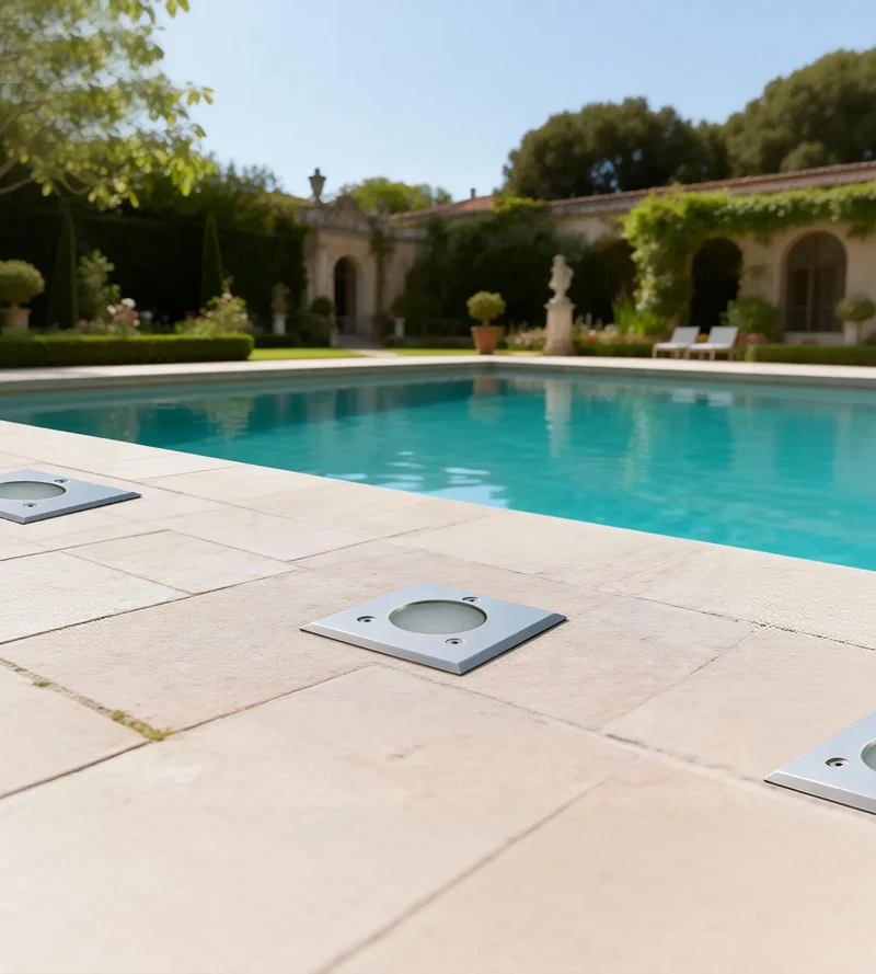 Spot encastrable pour abords de piscine à ampoule interchangeable GU5.3 - 12 Volt - Ø 10 cm Carré