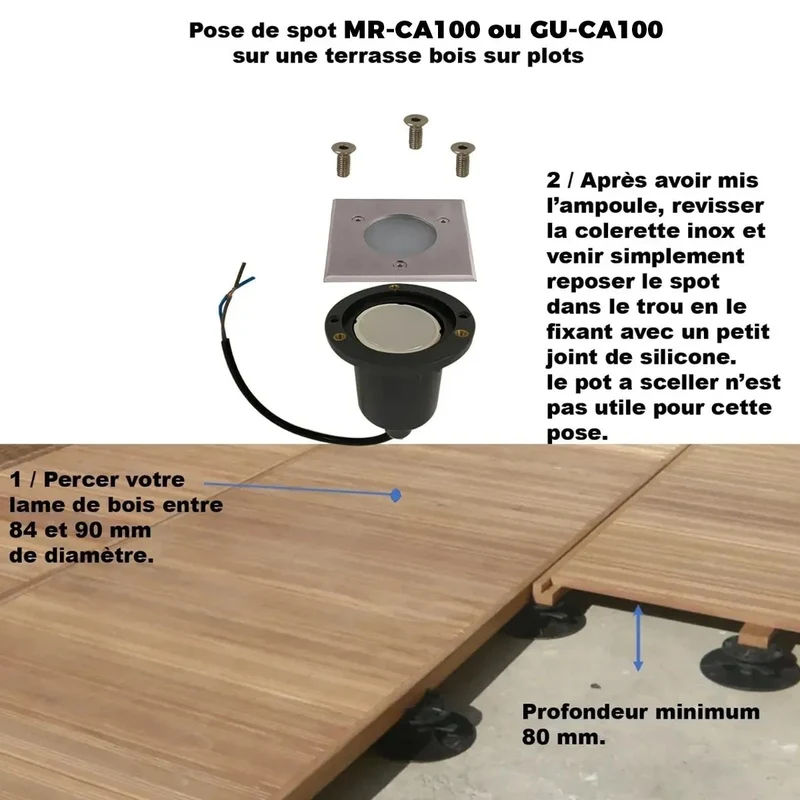 Spot encastrable pour abords de piscine à ampoule interchangeable GU5.3 - 12 Volt - Ø 10 cm Carré