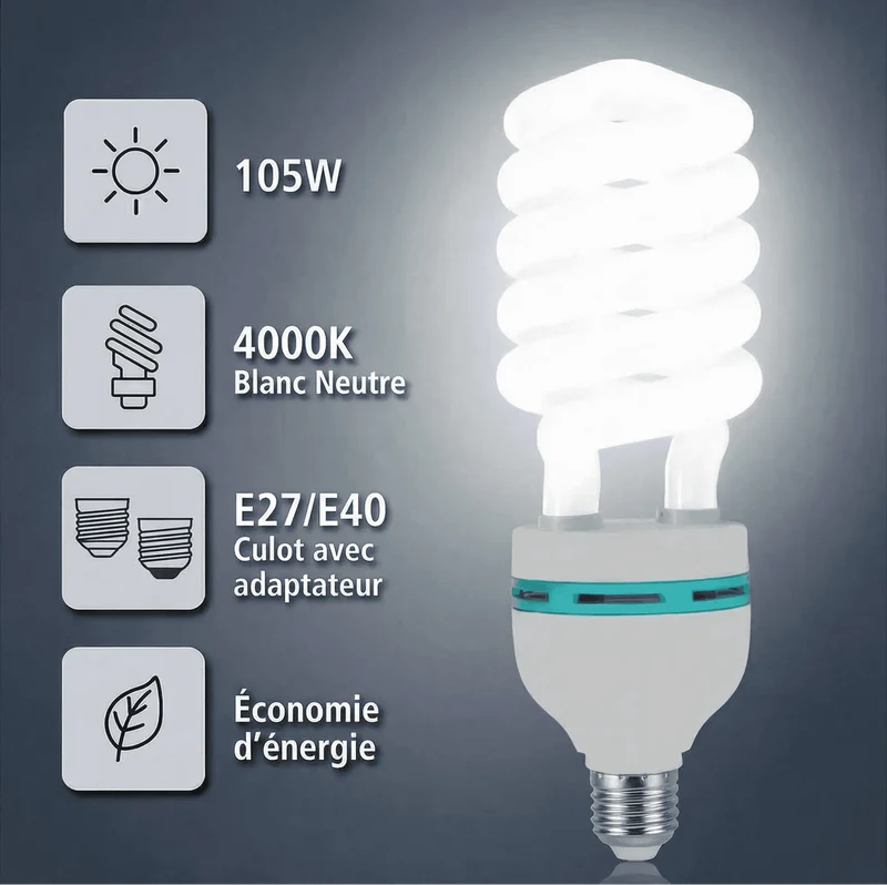 Lampe LED E27 forte puissance : Ampoule CFL 105W 4000K