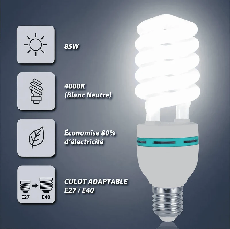 Ampoule fluocompacte 85W E27/E40 4000K – Éclairage industriel grands volumes