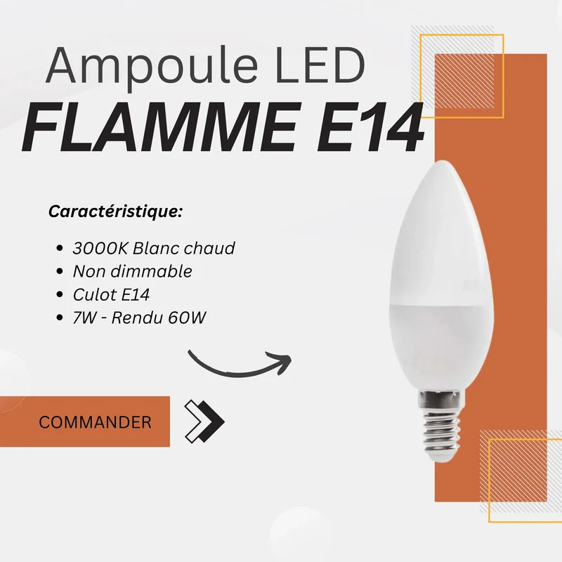 Ampoule flamme LED E14 7W - 3000K