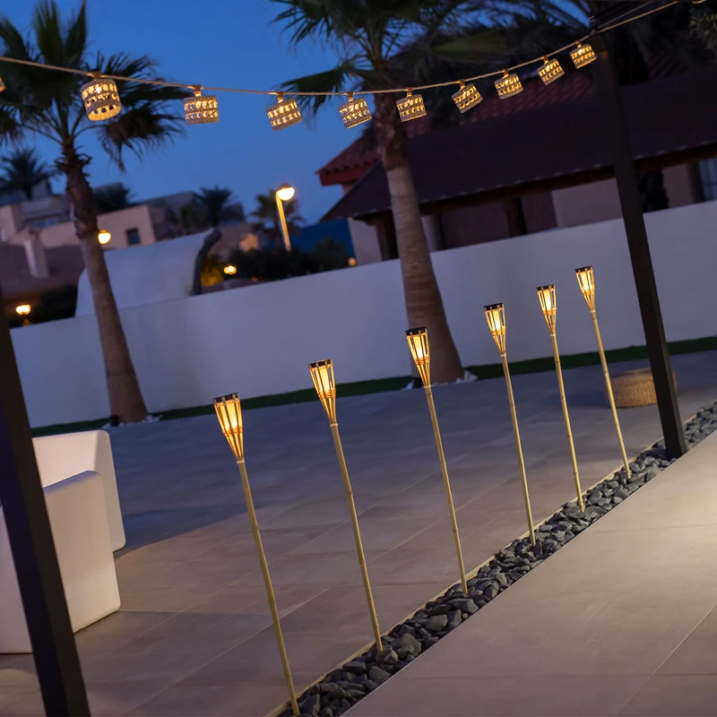HIAMA pique de jardin solaire avec lumière à effet flamme(4 pièces)