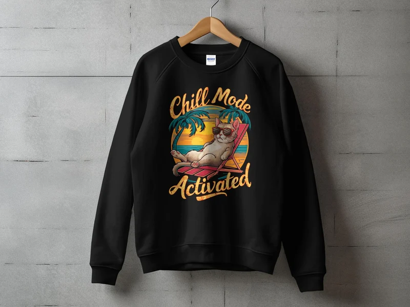 T-shirt graphique Chill Cat on Beach, parfait pour les vibrations d'été