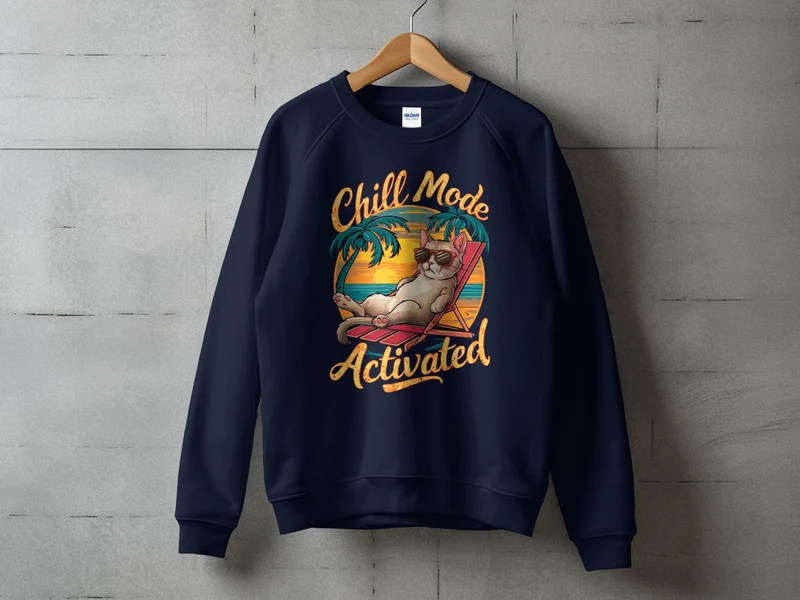 T-shirt graphique Chill Cat on Beach, parfait pour les vibrations d'été