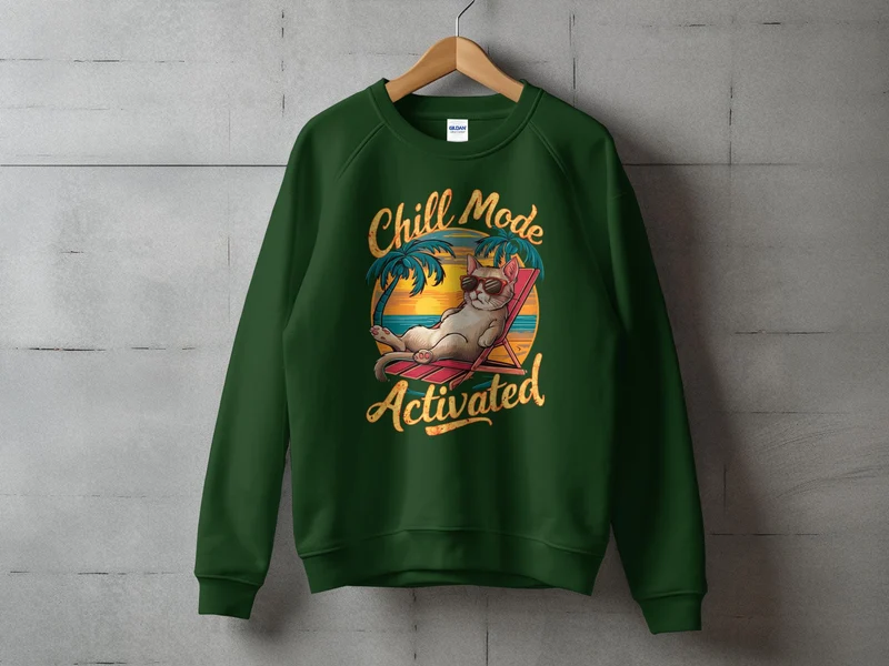 T-shirt graphique Chill Cat on Beach, parfait pour les vibrations d'été