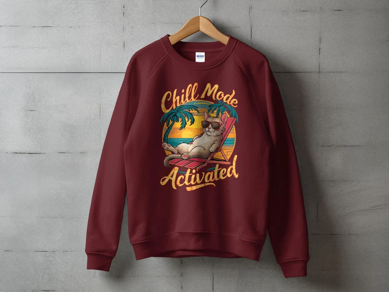 T-shirt graphique Chill Cat on Beach, parfait pour les vibrations d'été