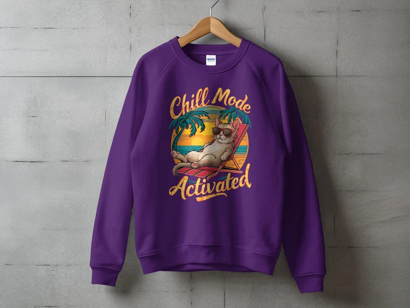 T-shirt graphique Chill Cat on Beach, parfait pour les vibrations d'été