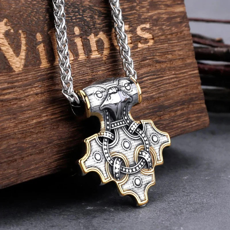 Collier de marteau de Thor vintage Viking Odin Raven Mjolnir