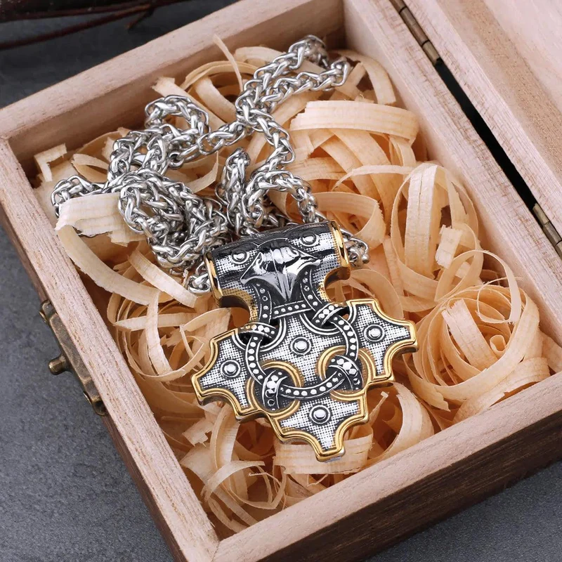 Collier de marteau de Thor vintage Viking Odin Raven Mjolnir