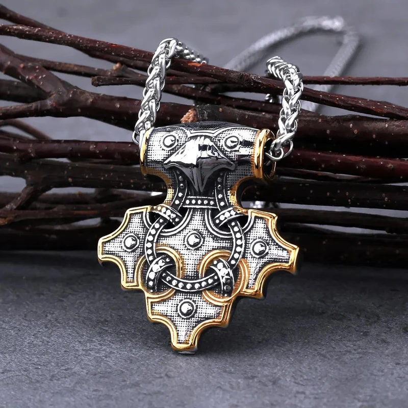 Collier de marteau de Thor vintage Viking Odin Raven Mjolnir