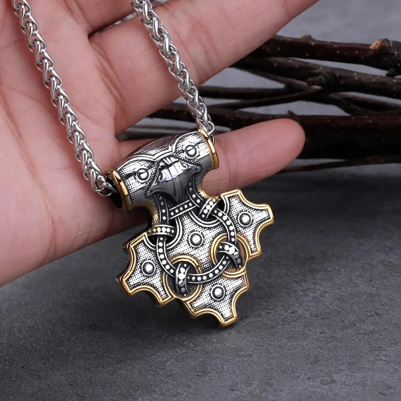 Collier de marteau de Thor vintage Viking Odin Raven Mjolnir