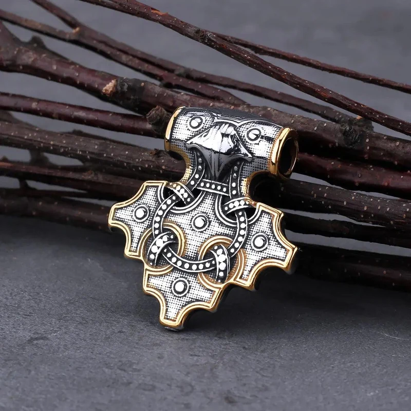 Collier de marteau de Thor vintage Viking Odin Raven Mjolnir