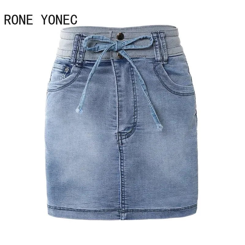 Femmes décontracté cordon poche maigre droite jean jupe en jean short