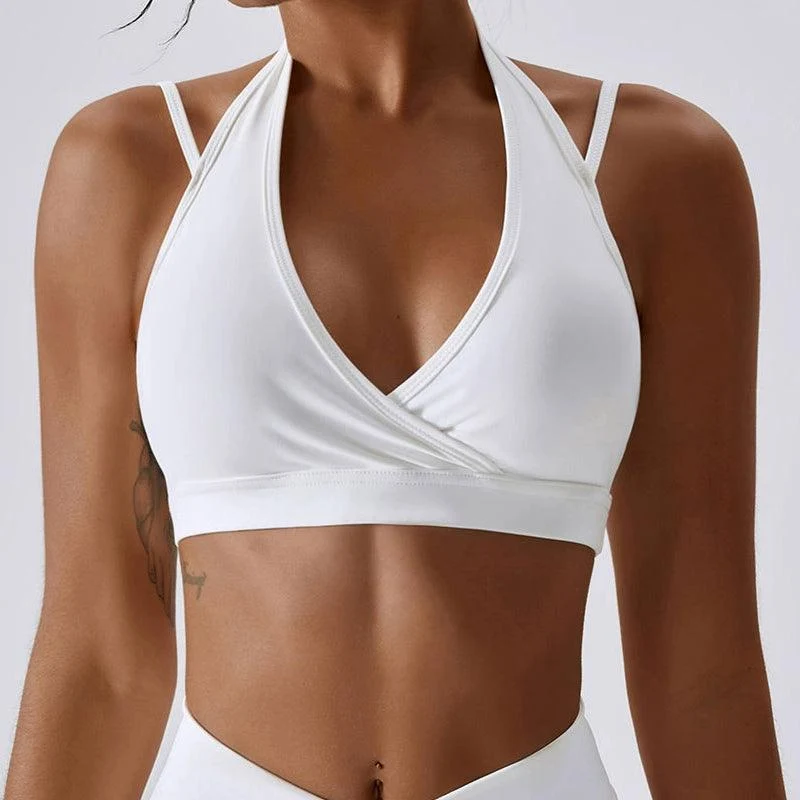 Halter Gather Antichoc Quick-Dry Nude Feel avec Chest Pad Yoga