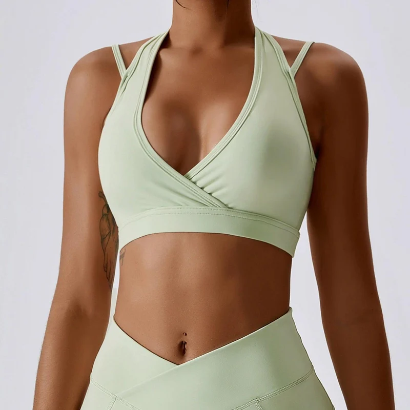 Halter Gather Antichoc Quick-Dry Nude Feel avec Chest Pad Yoga