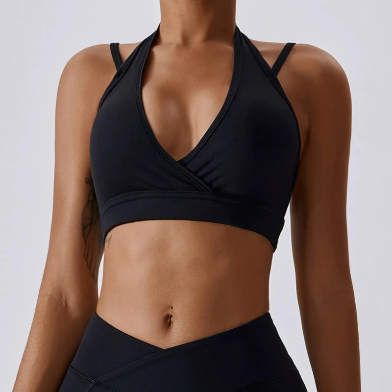 Halter Gather Antichoc Quick-Dry Nude Feel avec Chest Pad Yoga