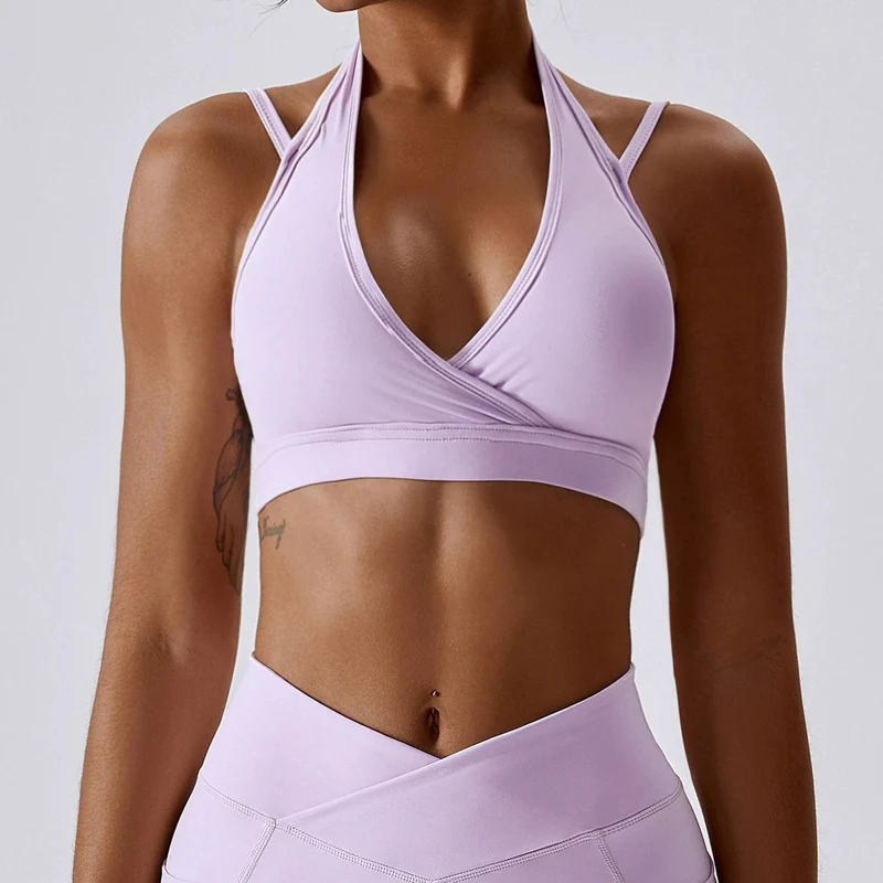 Halter Gather Antichoc Quick-Dry Nude Feel avec Chest Pad Yoga