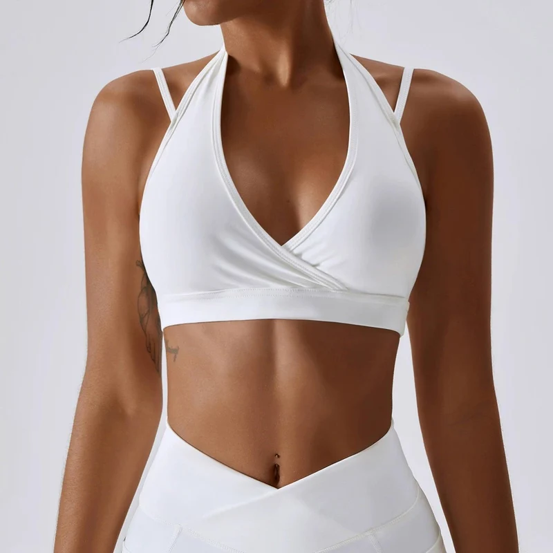 Halter Gather Antichoc Quick-Dry Nude Feel avec Chest Pad Yoga