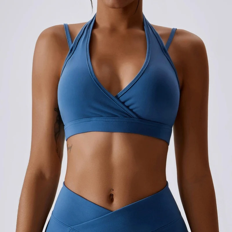 Halter Gather Antichoc Quick-Dry Nude Feel avec Chest Pad Yoga