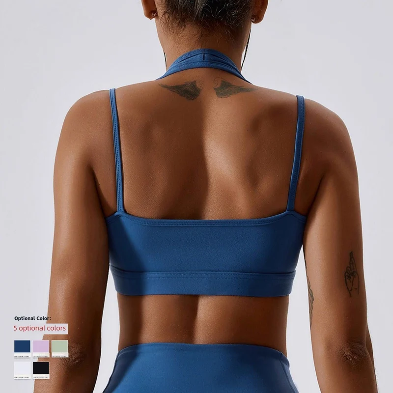 Halter Gather Antichoc Quick-Dry Nude Feel avec Chest Pad Yoga