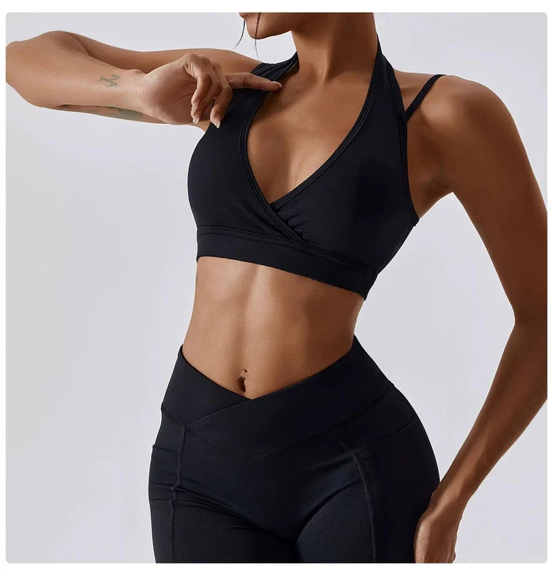 Halter Gather Antichoc Quick-Dry Nude Feel avec Chest Pad Yoga