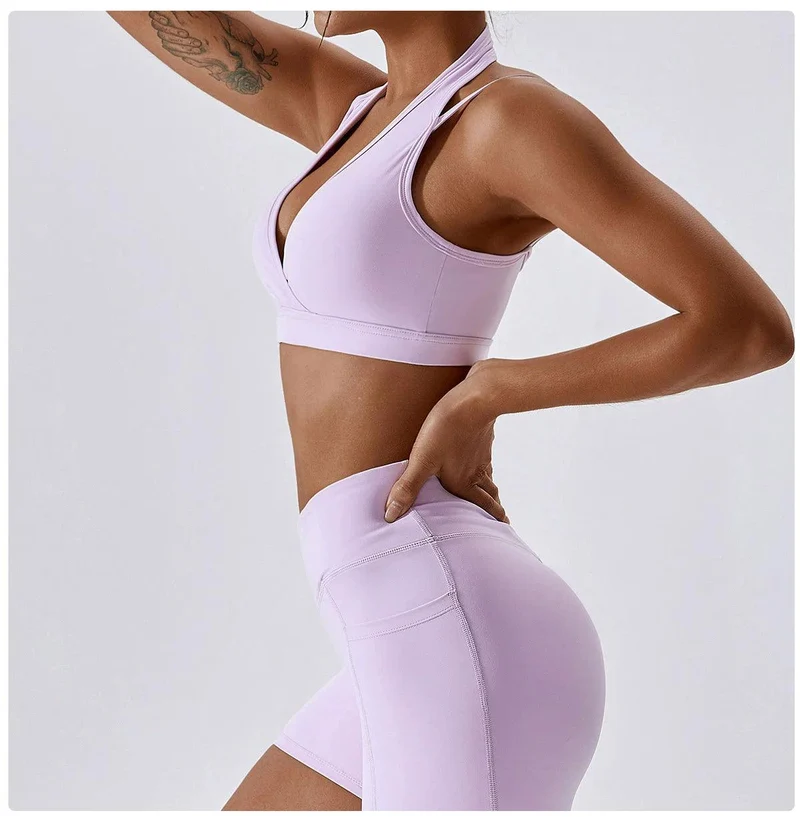 Halter Gather Antichoc Quick-Dry Nude Feel avec Chest Pad Yoga