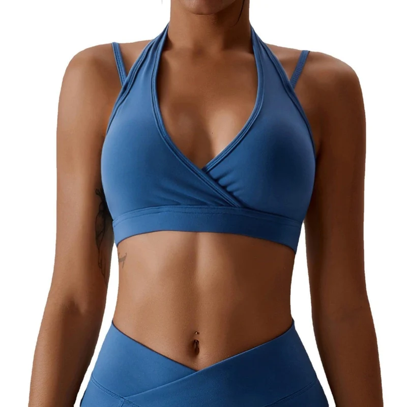 Halter Gather Antichoc Quick-Dry Nude Feel avec Chest Pad Yoga