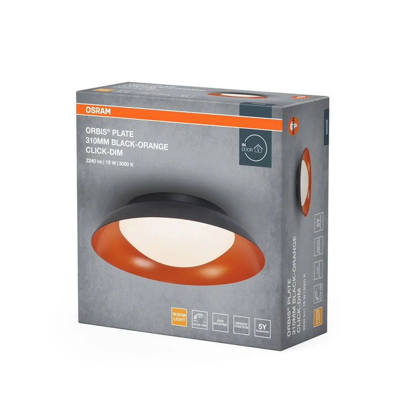 OSRAM ORBIS Plate Plafonnier 19W 310mm noir/orange