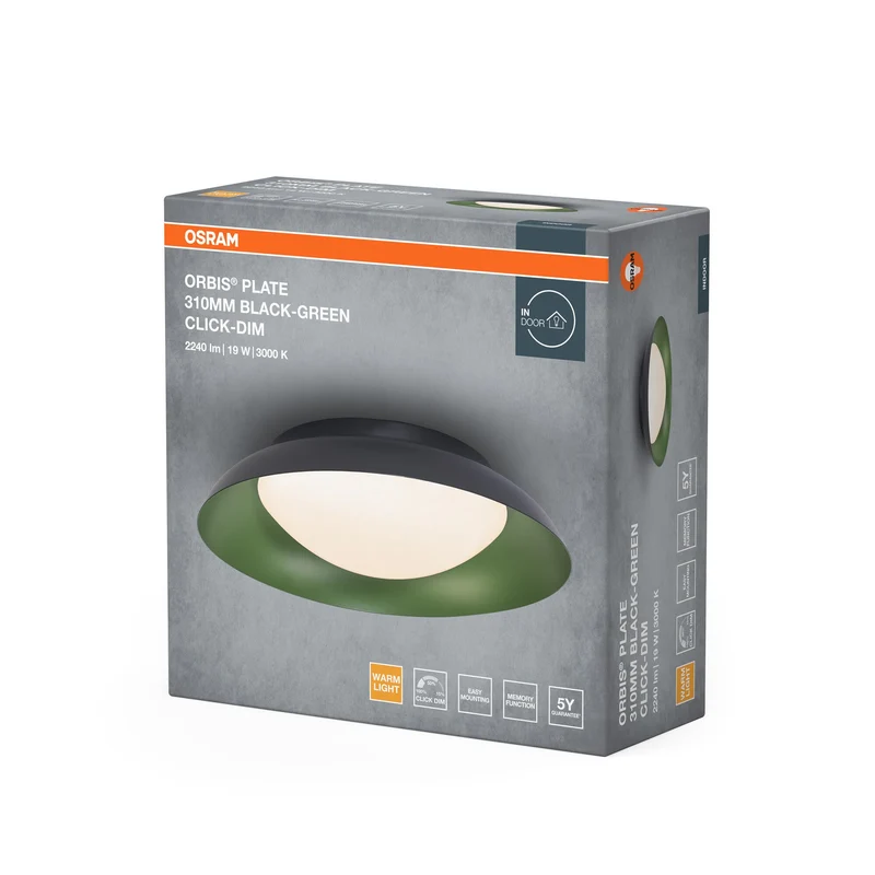 OSRAM ORBIS Plate Plafonnier 19W 310mm noir/vert
