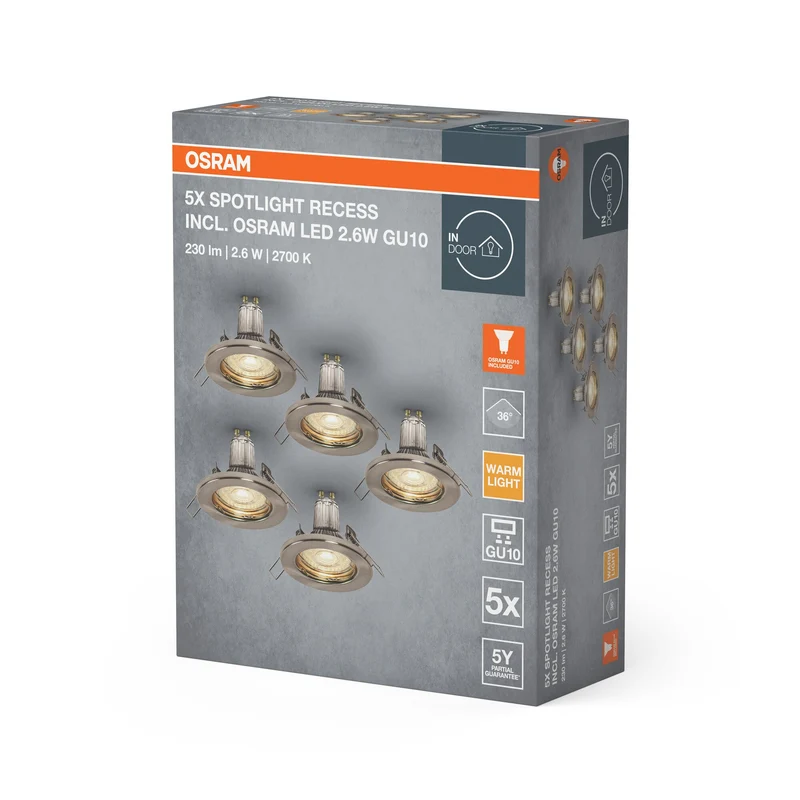OSRAM Set de spots encastrés Spotlight avec 5 LED OSRAM brossées