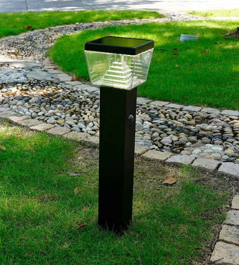 Borne solaire extérieure LED LIBERTY noire 59 cm avec détecteur - 3 modes d'éclairages 100 à 1000 lumens