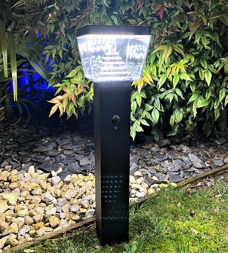 Borne solaire extérieure LED LIBERTY noire 59 cm avec détecteur - 3 modes d'éclairages 100 à 1000 lumens