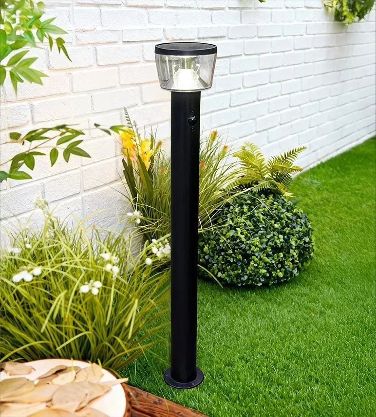 Borne solaire extérieure LED DUBLIN noire avec détecteur - 3 modes d'éclairages 100 à 1000 lumens