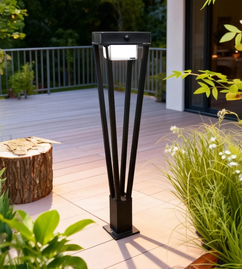 Borne solaire extérieure LED LUXOR noire 72 cm avec détecteur - 3 modes d'éclairages 75 à 600 lumens