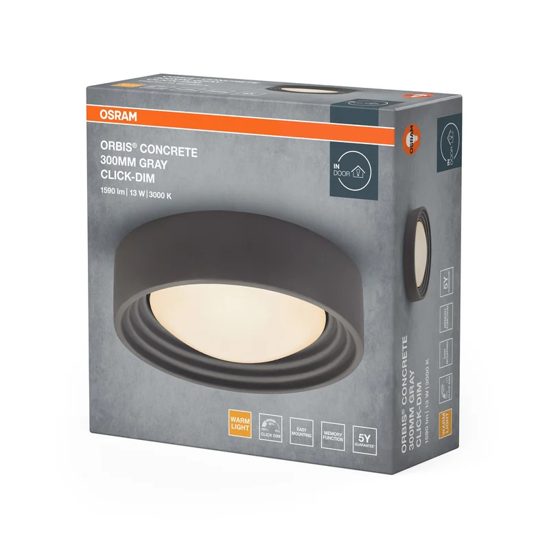 OSRAM ORBIS Concrete Plafonnier 300mm 13W 800lm gris