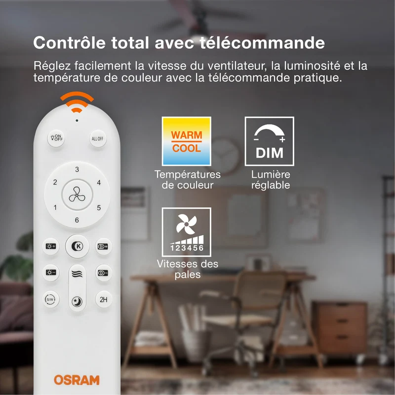 OSRAM Ventilateur de plafond LED Fohn 1168mm 41W CCT