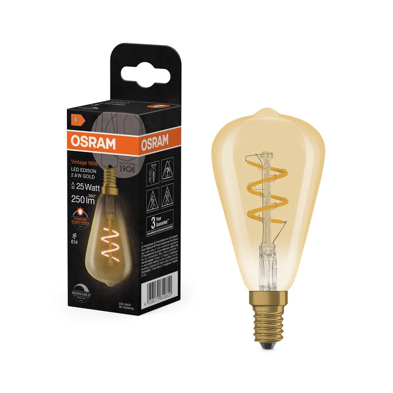 Vintage 1906 LED CLASSIQUE EDISON DIM 2.8W 822 Or E14 2