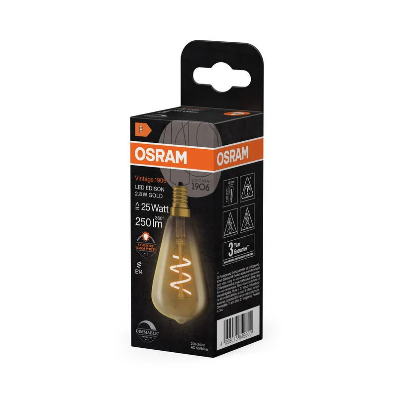 Vintage 1906 LED CLASSIQUE EDISON DIM 2.8W 822 Or E14 2