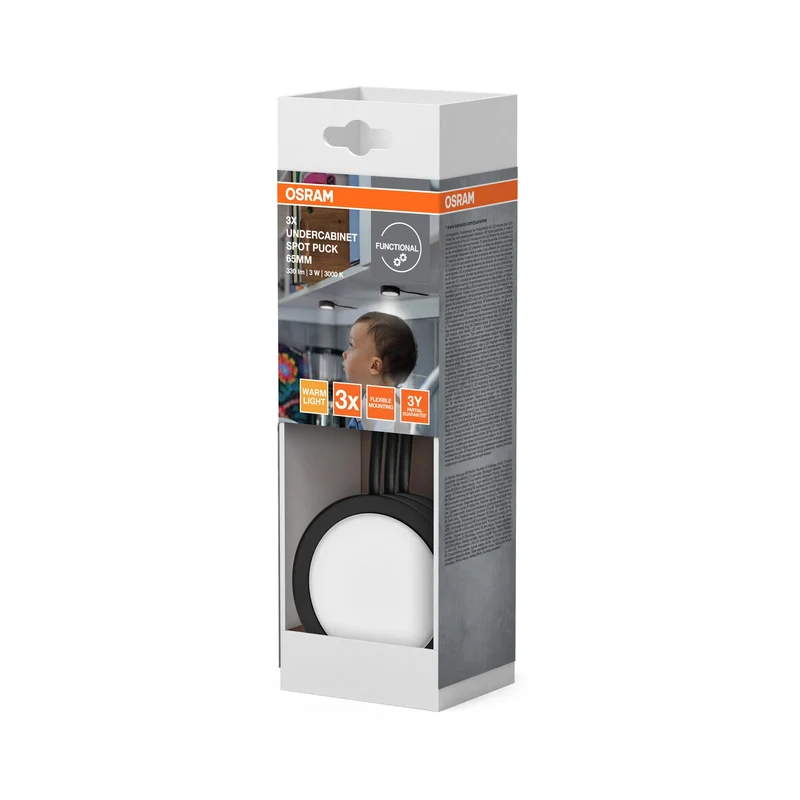 OSRAM Spot sous-meuble rond 65mm lot de 3 noir