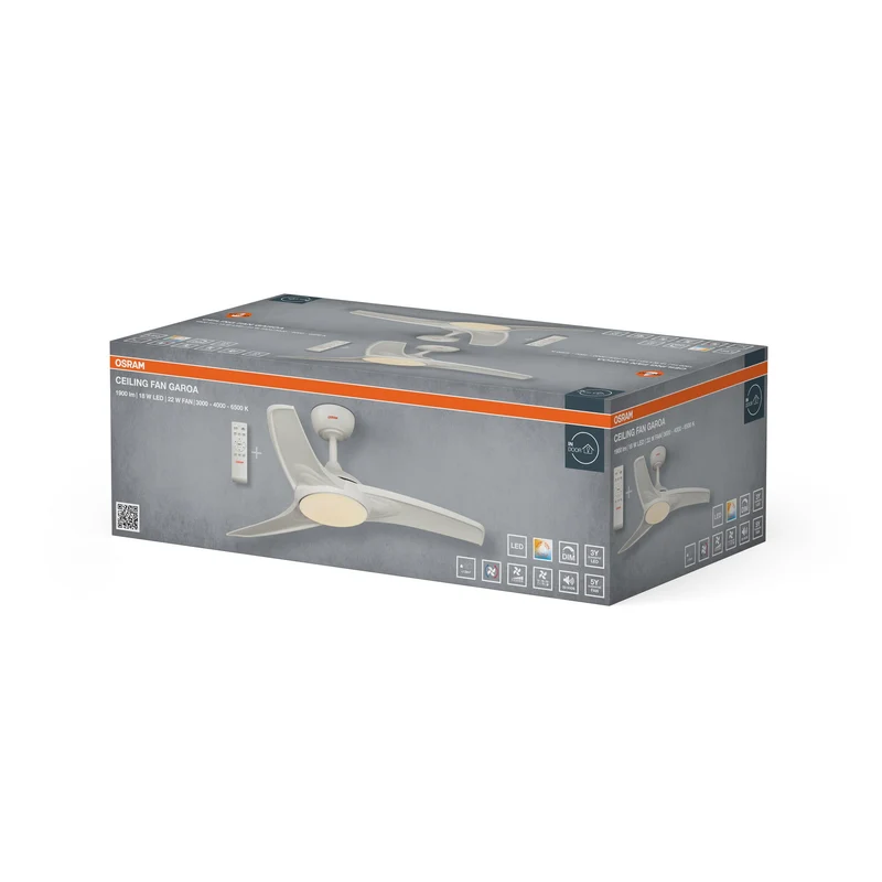Ventilateur de plafond LED OSRAM Garoa, blanc, 1065 mm, 40 W, 1100 lm, CCT