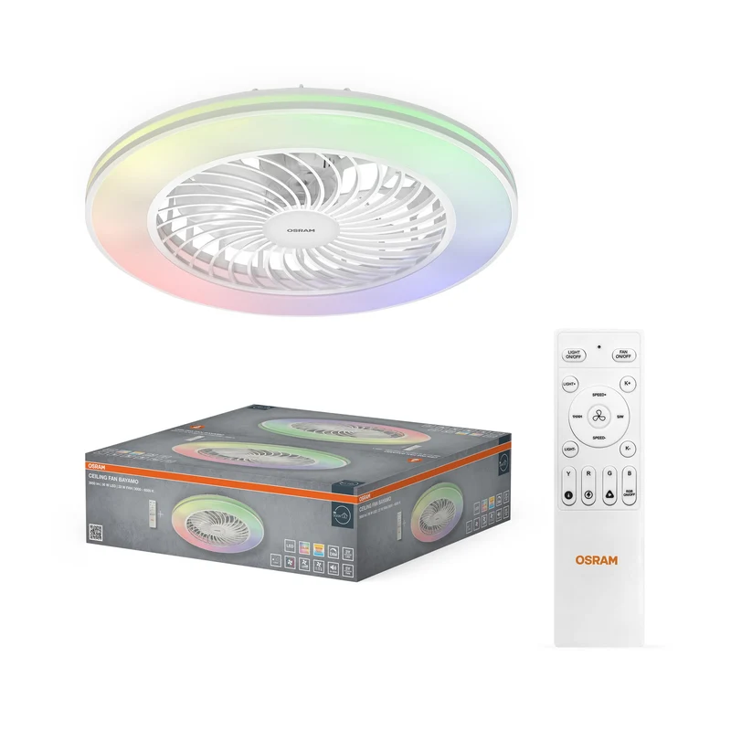 Ventilateur de plafond LED OSRAM Bayamo, blanc, 58 W, 590 mm, commande RGB