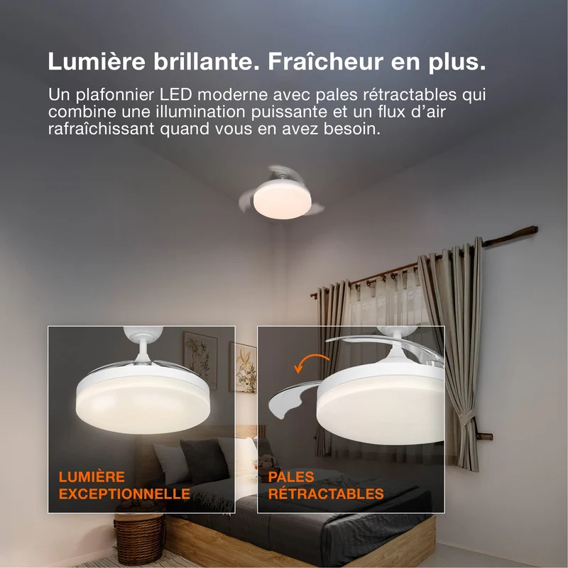 Ventilateur de plafond LED OSRAM Brisote, blanc, 1060 mm, 66 W, 3000/4000/6500 K, CCT