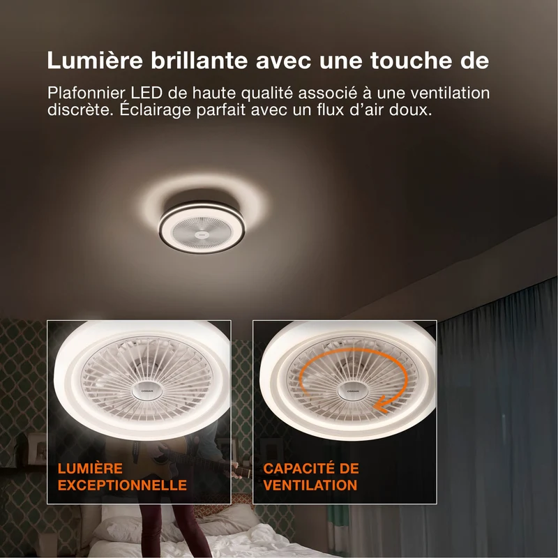 Ventilateur de plafond LED OSRAM Sudestada, blanc, 45 W, 2700-6500 K, 2700 lm, 450 mm, CCT