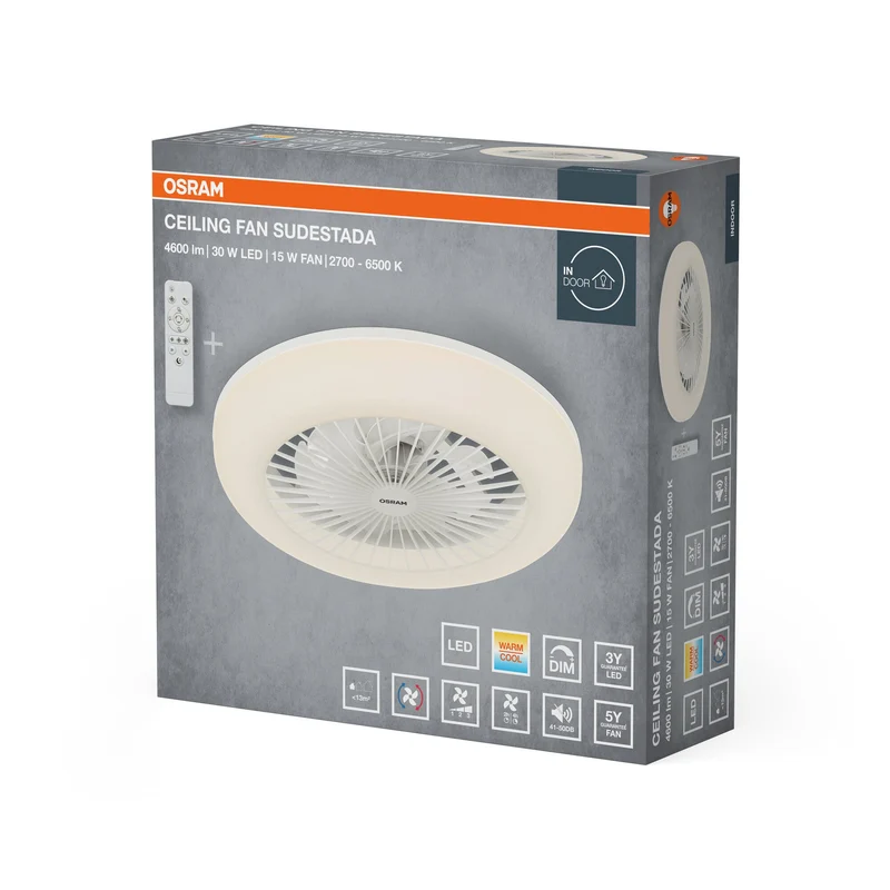 Ventilateur de plafond LED OSRAM Sudestada, blanc, 45 W, 2700-6500 K, 2700 lm, 450 mm, CCT