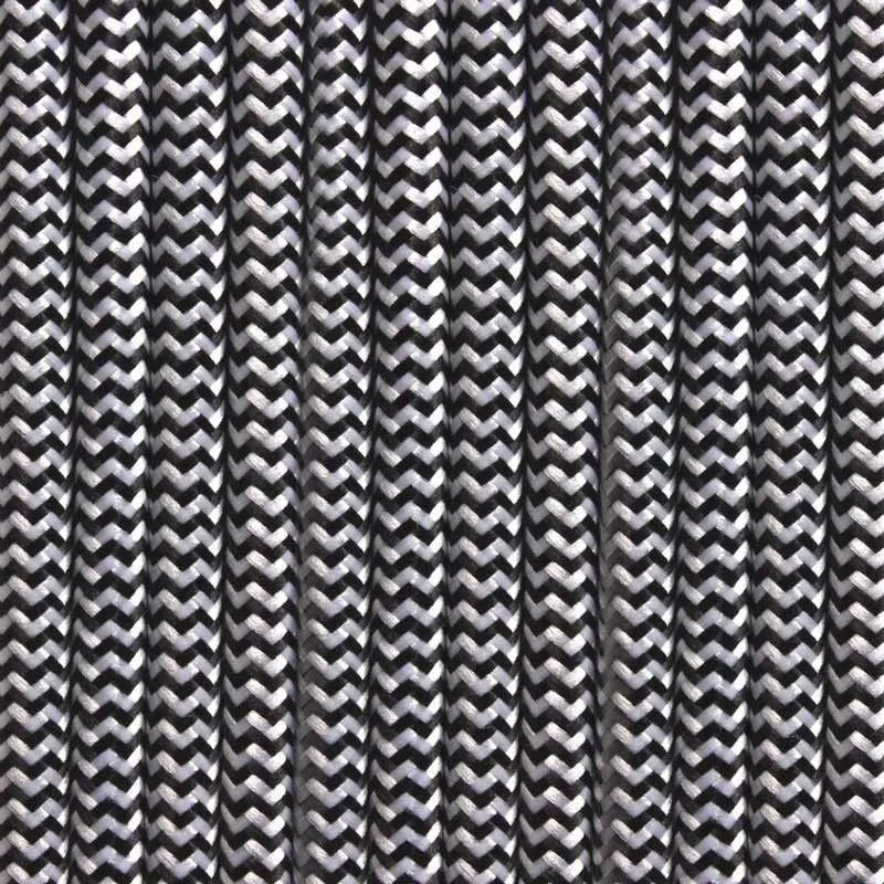 Câble électrique rond gainé effet soie ZigZag noir et blanc