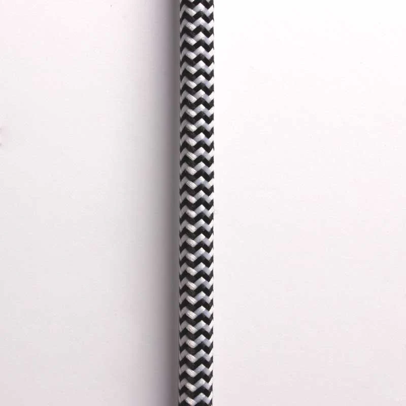 Câble électrique rond gainé effet soie ZigZag noir et blanc