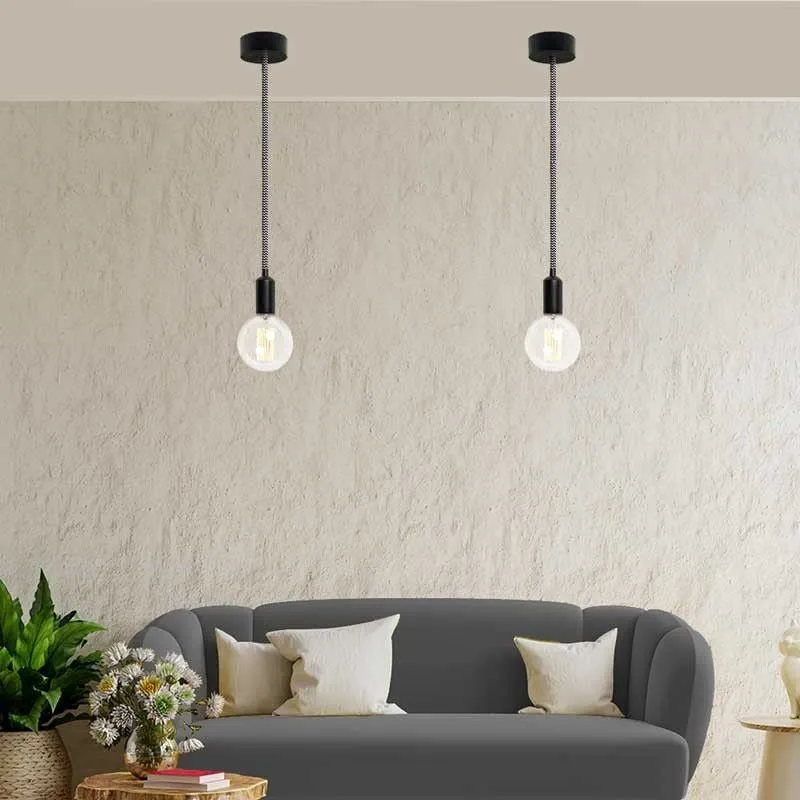 Câble électrique rond gainé effet soie ZigZag noir et blanc